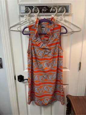 Sleeveless Orange & Navy Patterned Shift Dress Mud Pie